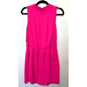 Everly Fuchsia Pink Medium Sleeveless Romper Mandarin Collar Keyhole Back NWT